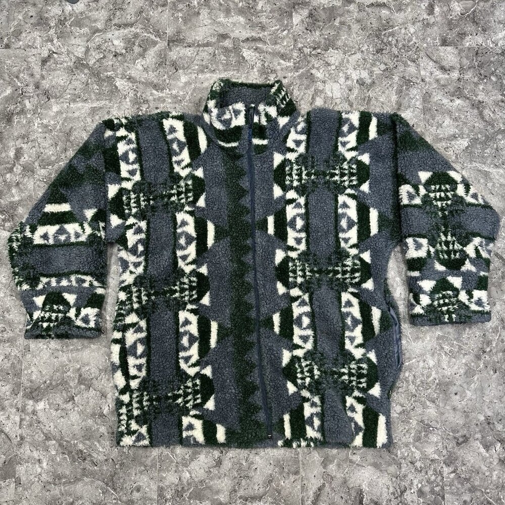 Vintage Monterey Aztec Fleece Jacket Women Size M Full Zip Collared Made In USA